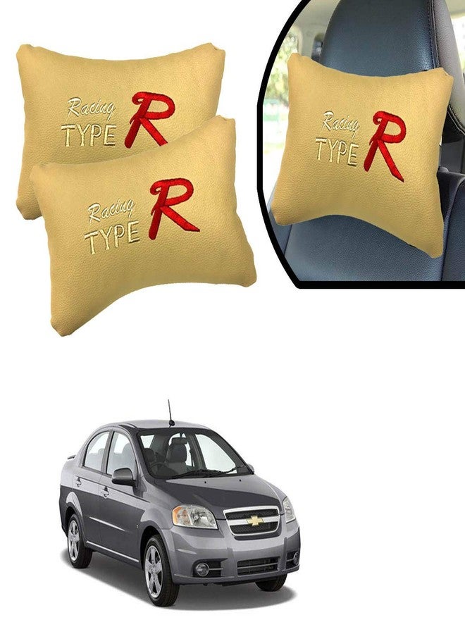 PulGos Beige Universal Neck Rest Pillow Faux Leather Material in Type R Design for All Cars_960 - Image 1